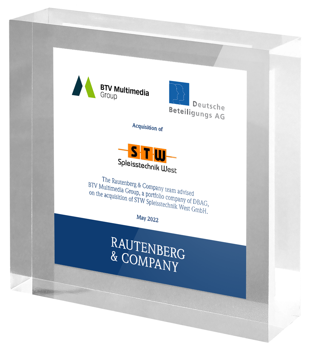 Rautenberg & Company advises BTV Multimedia Group and DBAG on the acquisition of STW Spleisstechnik West GmbH.