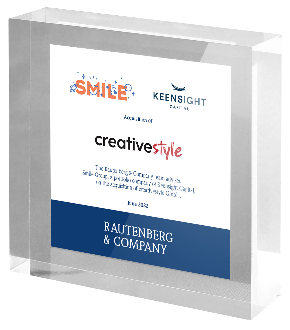 Rautenberg & Company advises Smile Group and Keensight Capital on the acquisition of creativestyle GmbH.