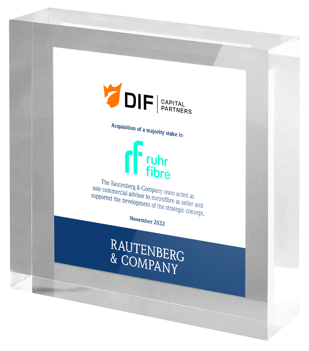 Rautenberg & Company advises metrofibre on the sale of a majority stake in ruhrfibre Essen to DIF Capital Partners.