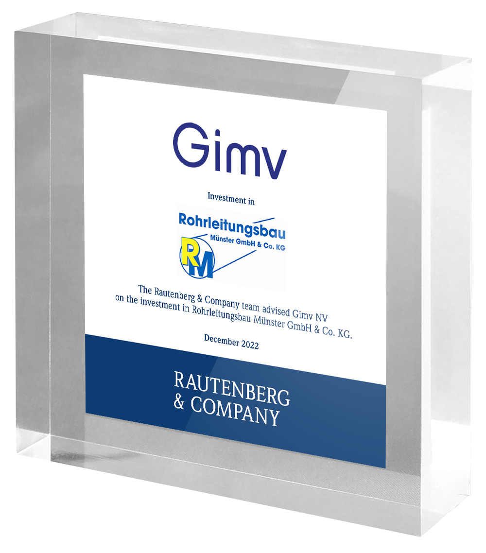 Rautenberg & Company advises Gimv NV on the investment in Rohrleitungsbau Münster GmbH & Co. KG.